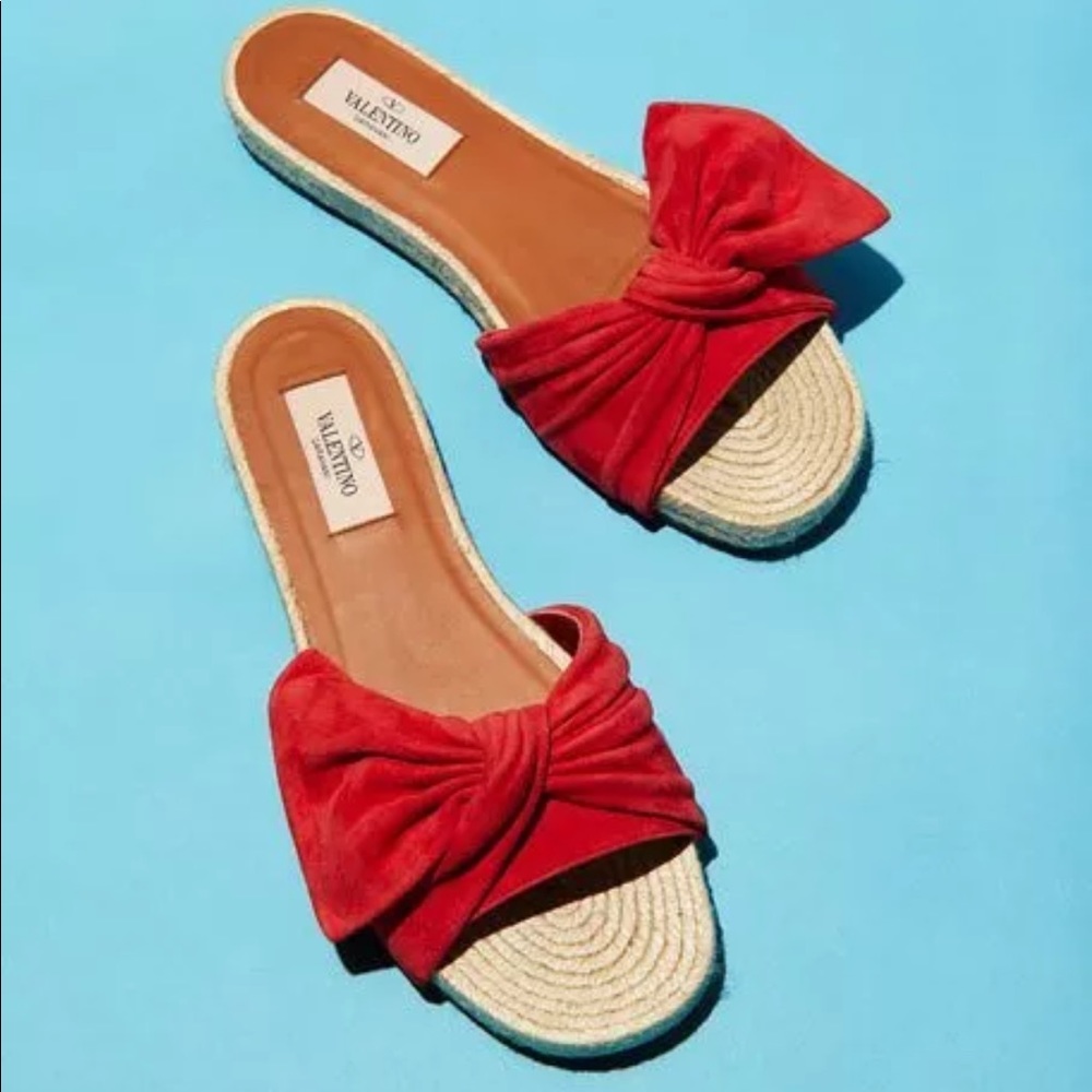 Valentino suede knot espadrille slides sandals